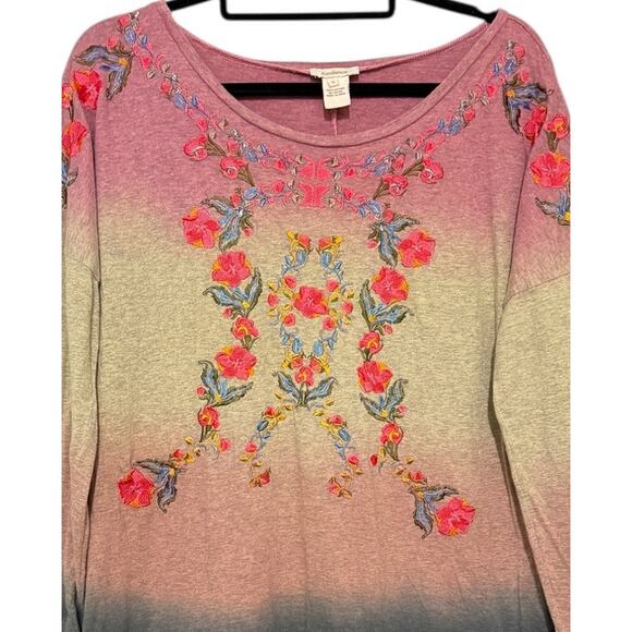Sundance Long Sleeve Tie Dyed Embroidered Floral T Shirt Small Cotton - Picture 3 of 5